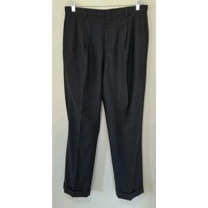 Milano Men's Pleated Cuffed Dress Pants Trousers 34x30 Wool Loose Black